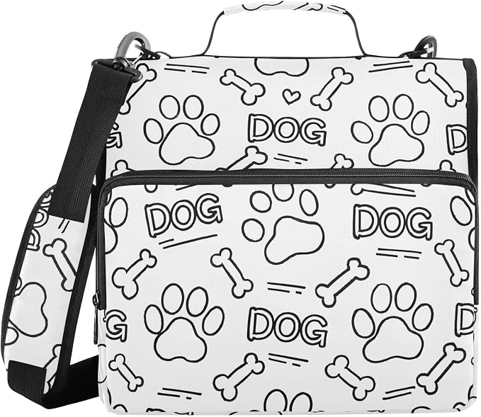 Dog Paw Print Bones 3 Ring Binder Bag 1.5 inch Binder Organizer with Zipper Shoulder Strap 500 Sheet Documents Storage for School Office