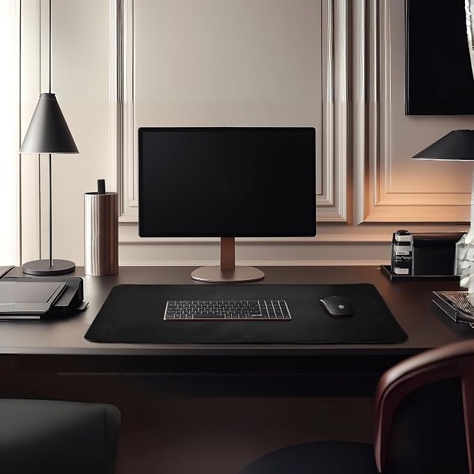 LEATHER VILLAGE Real Leather Desk Pad 3mm Thick Double Layer Desk Mat Black | 32''x16'', Cover Blotter Large Full Grain Protector for Keyboard, Mouse & Laptop, Office Table Mat & Desktop Accessories