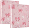 White Pink Bow Heart 3 Ring Binder with 2 Interior Pockets 1.5 inch Binders 3 Ring Heavy Duty Fit 8.5" x 11" Letter Size for Office School, 2 Pack