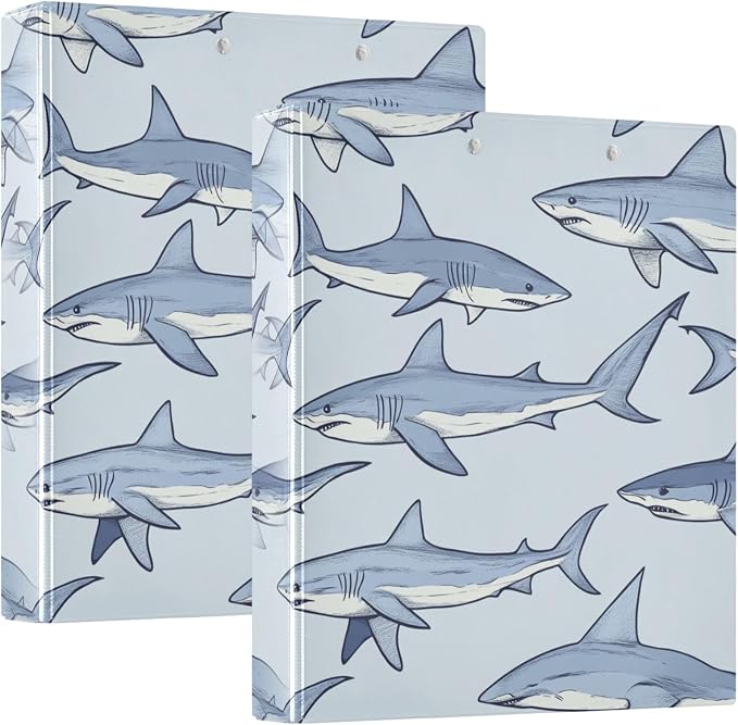 Realistic Blue Sharks Decorative 3 Ring Binder 1.5 Inch Large View Binders with Pockets Holds 200 Sheets File Organizer for Office College School, 1 Pack