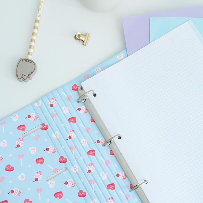 Grupo Erik Pusheen Cat 4 Ring Binder A4 - Kawaii Stationery Gifts, Merch | A4 Folder with Elastic closure, School Folders for Paperwork A4, Back to School Supplies | Pusheen Merchandise