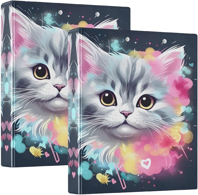 Colorful Cat 3 Ring Binder Letter Size 1.5 Inch Binders 3 Ring with Clipboard & 3 Pockets Three Ring Binder Organizer for Girls School Supplies 1 Pack