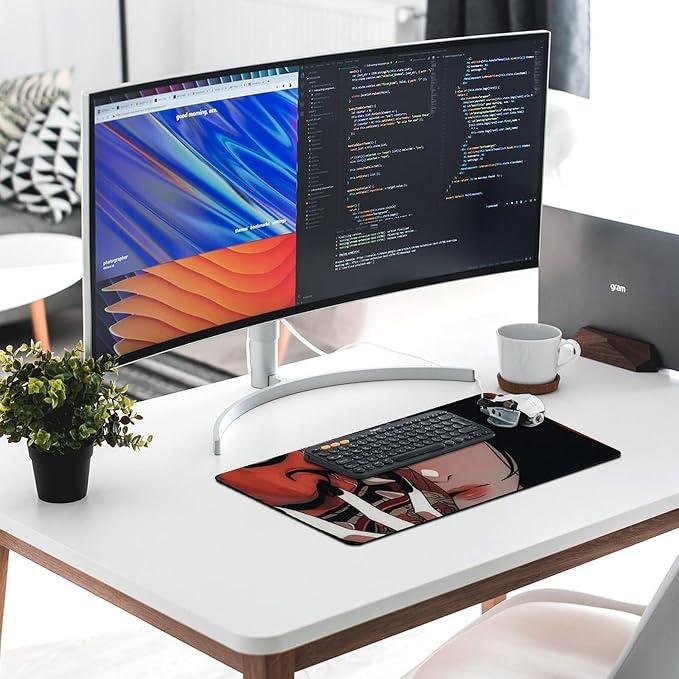 Aesthetic Japanese Anime Girl Samurai Woman Mouse Pad Gaming Large Non-Slip Rubber Desk Mat Keyboard Computer Pad for Home Office 30x60cm