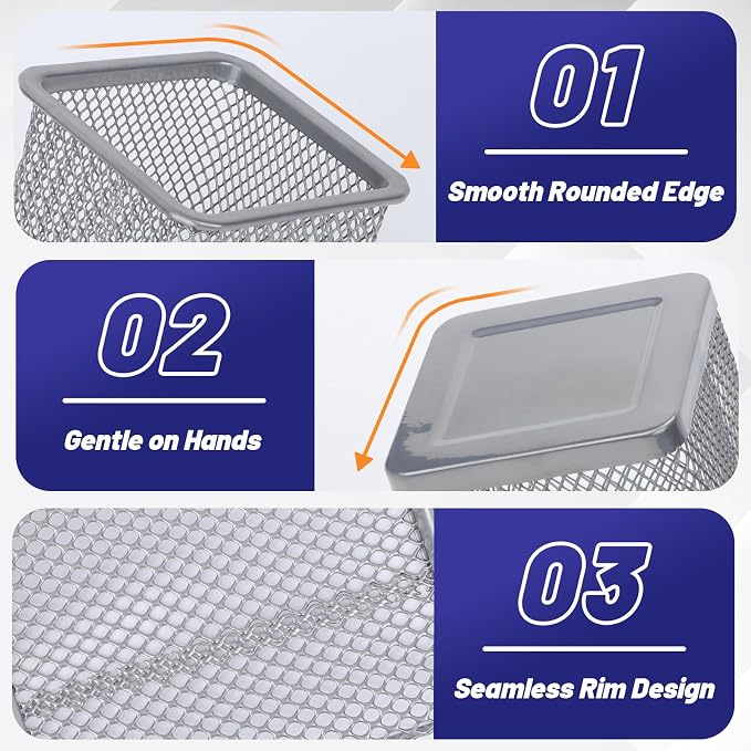 Segarty Pen Cup Holder, 12 Pack Square Silver Pen Holder for Desk, Multifuntional Mesh Pencil Cups Containers for Marker, Office Supplies, School Students, Home Desktop, Brush Organizer