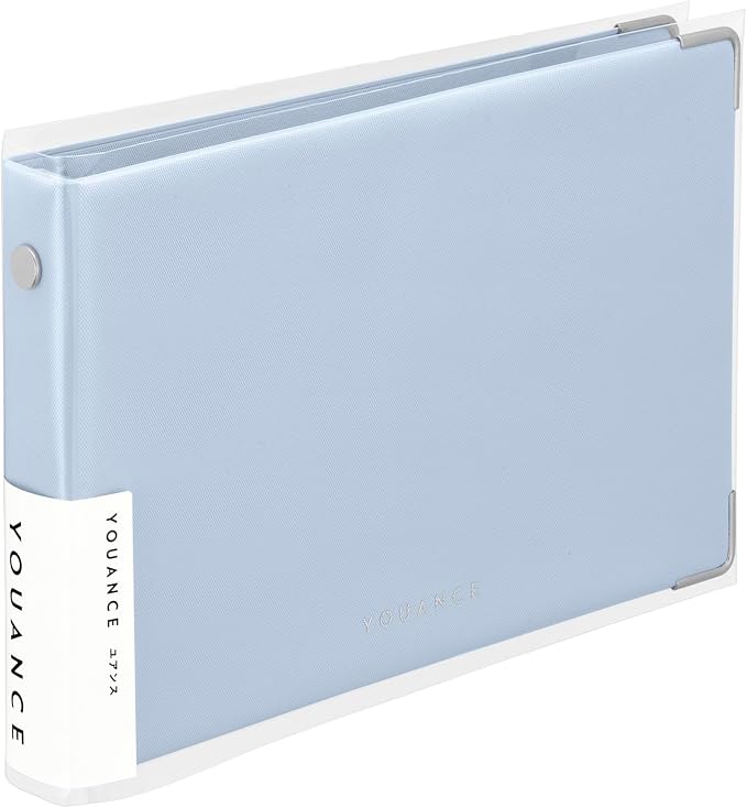 Maruman YOUANCE 5-Ring Binder, Holds 60 Sheets, Mini 3.8"x6", Blue Gray | Durable Vinyl Cover, Storage Pocket, Includes 5 Colored 3mm Graph Paper Sheets & Clear Sheet Protector, Made in Japan