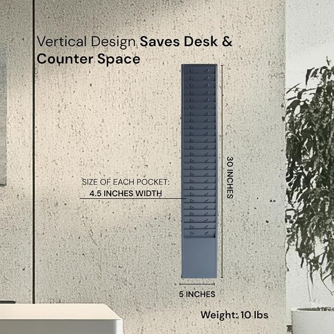 25-Slot Metal Wall Organizer Employee Time Card Rack, Fits 3.5-4.5in Cards