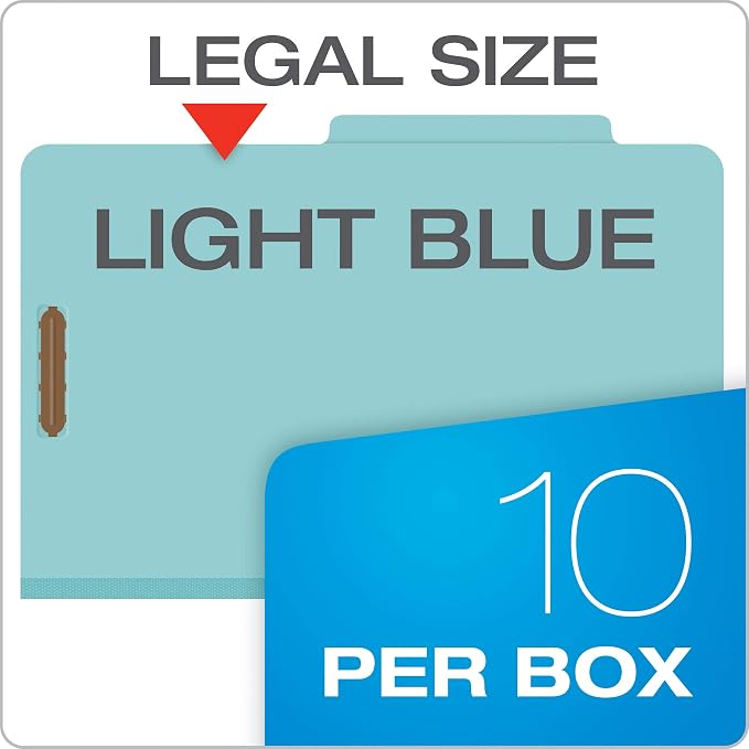 Pendaflex Recycled Classification File Folders, 1 Divider, 2" Embedded Fasteners, 2/5 Tab Cut, Legal Size, Light Blue, Box of 10 (28777R)