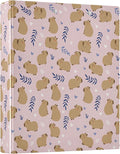 Cute Capybara Round Ring Binders 1.5 Inch Flowers Strawberry Doodle Pattern 3 Ring Clipboard Binder for Office School Work Supplies File Folder 200 Sheet Capacity