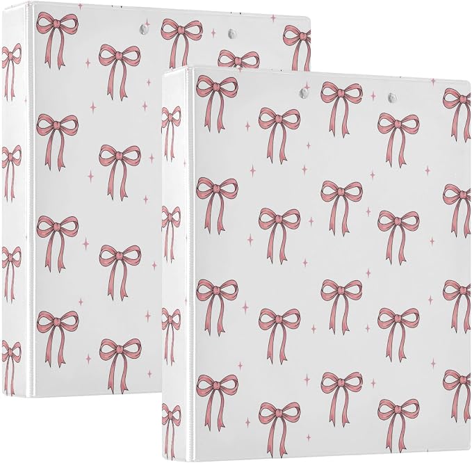 Aslsiy Kids 3 Ring Binder 1.5 Inch Little Pink Bows Star Round Clipboard Binder Girls Decorative Harcover Binders Organizer for Office School Supply
