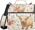 Cute Highland Cows Flowers 3 Ring Binder Bag 1.5 inch Binder Organizer with Zipper Shoulder Strap 500 Sheet Documents Storage for School Office