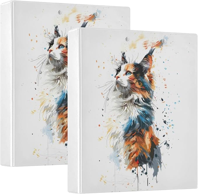 3 Ring Binder, Watercolor Cat File Folder Holds 200 Sheets File Storage for Women Men School Office Supplie