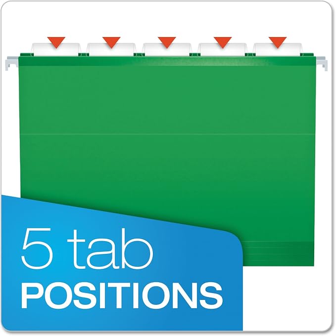 Pendaflex Reinforced Hanging File Folders, Letter Size, Bright Green, 1/5 Cut, 25/BX (4152 1/5 BGR)