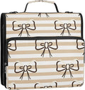 Zipper Binder 3 Ring, 1.5 Inch D-Ring Beige Stripes File Folder Organizer | Multi-pocket Storage; Expanding Pocket; Secure Travel Document Organizer; Ideal for Commuting, Travel, Office and School