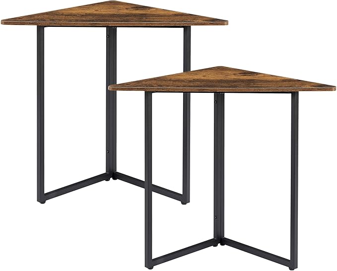 VECELO Corner Desk,Office Tables for Living Room for Small Space Triangle Computer Desk with Steel Frame Corner Shelves with Metal Frame Writing Desk for Workstation Classic Brown 31.1" 2 Set