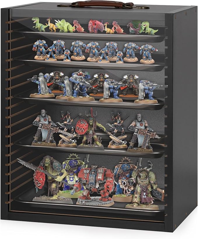 Miniature Carrying Case, Wooden Display Case for Figures, Matte Black | Miniature Storage, Miniature Display Case, Miniature Transport Case, Display Shelf for Collectibles & Mini Figures