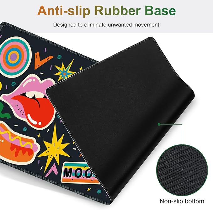 Large Gaming Mouse Pad Set, 4 in 1 Extended Keyboard Desk Mat with Wrist Rest, Computer Game Mousepad, Non-Slip Desk Pad Protector Easy Typing Pain Relief for Home Office I Cartoon Heat Lips