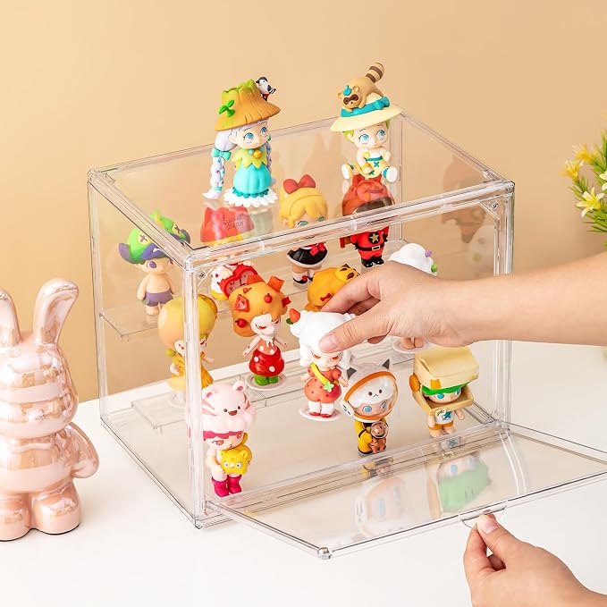 Acrylic Display Cases for Collectibles, 3 Tier Clear Shelf Boxes for Figures, Miniature Dustproof and Stackable Action Figure Display Case (1, Small)