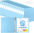 Henoyso 24 Pcs 1.5 Inch 3 Ring Binders, Letter Size,Light Blue | Binders Bulk, Holds 350 Sheets, Round Rings, Durable Flexible PP Plastic Covers, Pockets Labels, School Office Supplies