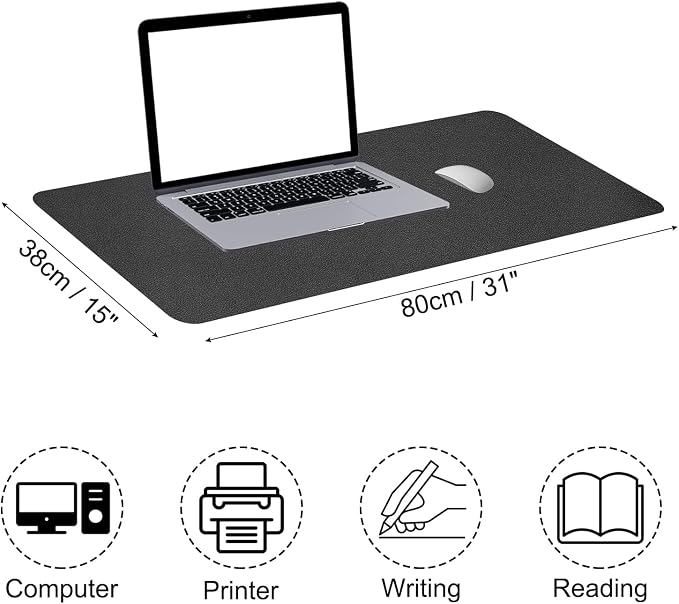 PATIKIL Desk Mat, 31"x15" Non-Slip Waterproof PU Leather Desktop Protector Cover Dual Sided Pad for Office & Home, Black