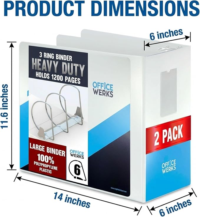 Performore 6 Inch Locking Angle D-Ring Binder Heavy Duty Poly Binder with Printed Design, Secure Locking 3 Rings, Spine Label Holder, Non-Customizable Cover, Holds 8.5" x 11" Paper (2)
