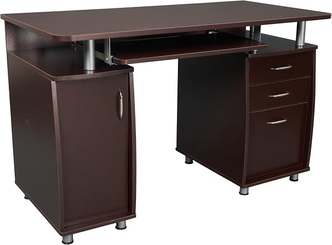Techni Mobili 48''W Computer Desk with File Cabinet & Drawers, Brown | Home Office, Keyboard Tray, Storage, Computer Workstation, Ideal for home office, Workspace organization