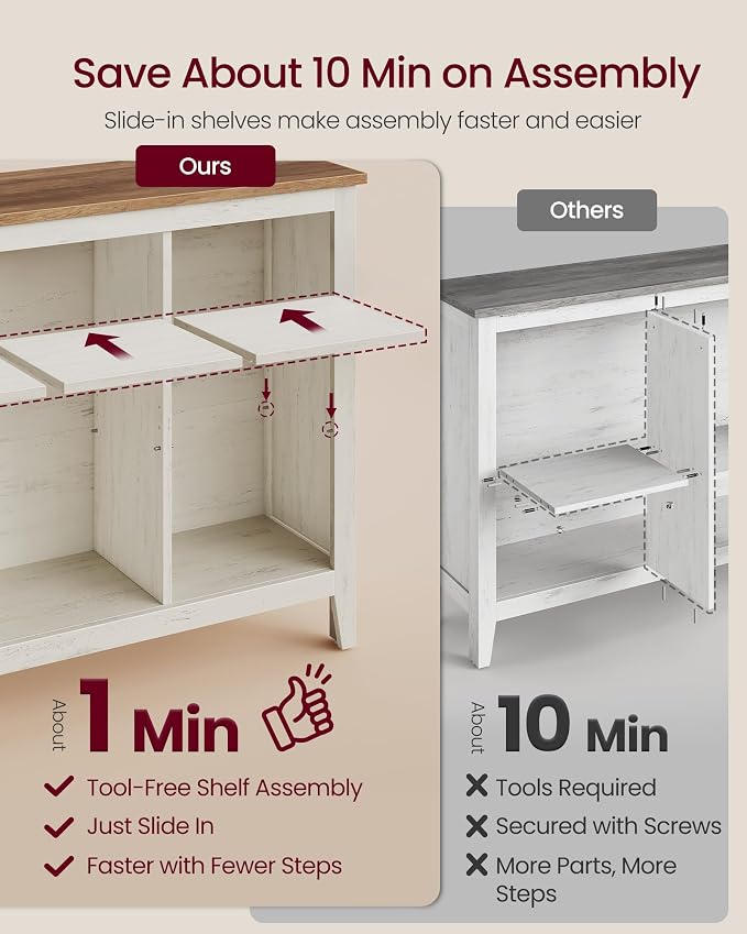 VASAGLE Liry Collection Farmhouse Bookcase, 8-Cube Storage Organizer with Legs, Adjustable Shelves, 50.2 x 11.6 x 29.8 inch, for Home Office, Living Room, Cloud White and Warm Brown ULBC138W101S