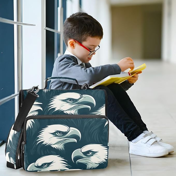 Eagles Head 3 Ring Binder Bag 1.5 inch Binder Organizer with Zipper Shoulder Strap 500 Sheet Documents Storage for School Office