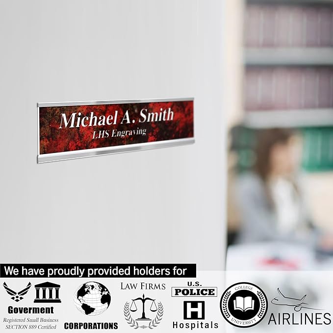 Engraved Name Plates for Door Sign Personalized Blue Plastic Plaque with White Letters - Made in USA 2x8 B9