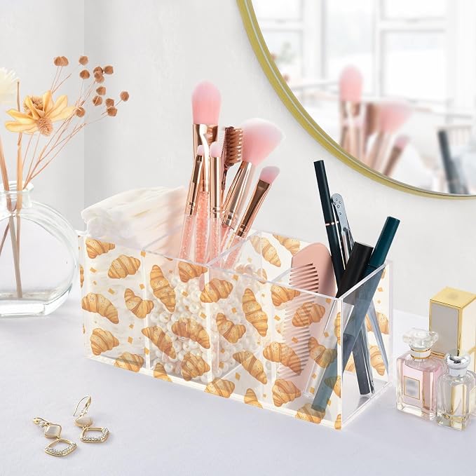 Croissant Bread Acrylic Pencil Pen Holder Desk Accessories Holder, Cosmetic Brush Organizer Modern Design Desktop Stationery Organizer for Office School and Home 7.87 x 2.48 x 3.54 In