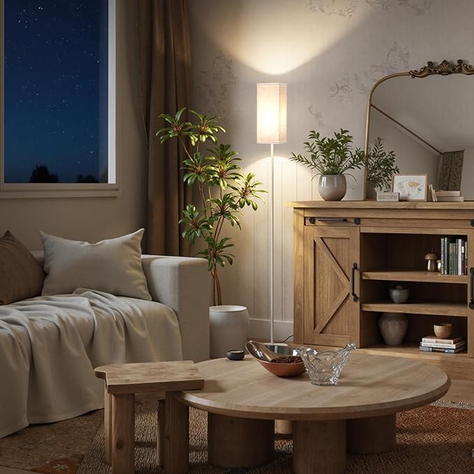 Floor Lamp, Pole Lamp with Foot Switch, Modern Standing Lamp Shade, Minimalist Freestanding Lamp (Bulb Not Included), for Living Room, Bedroom Office ETL Listed, White and Beige WE07LD05