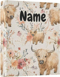 Custom 3 Ring Binder Cute Highland Cows Flowers 1.5" Round Ring Binders Personalized Name View Binder with 200 Sheet for Kids School Supplies Women Men Office, 1 Pack