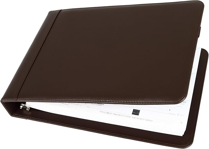 2Fold Business Check Binder 7 Ring for 3-Up Business Size Checks with Extra Business Card Case - PU Leather Deluxe 7 Ring Checkbook Binder Portfolio with 600 Check Capacity and Storage