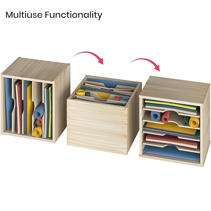 Ballucci 5-Tier File Organizer for Desk, Mail Sorter, Office Desk Organization, Paper Storage Organizers, Folder Holder for Desk, Letter Trays & Stacking Supports, Brushed Wood