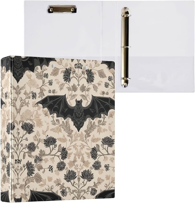 Gothic Bat Round Ring Binders Floral (7) 1.5 Inch 3 Ring Binder with Clipboard Holds 200 Sheets Office Home School