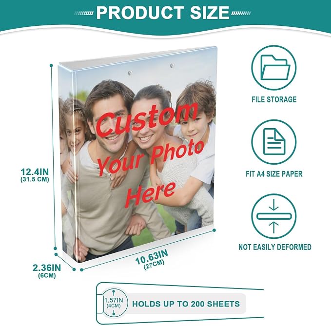 Custom Binder Personalized with Phone 3 Ring Binder 1.5 inch Binders Three Ring Binders with Clipboard Fit 8.5'' x 11'' Paper 3 Interior PVC Clear Pockets for Office Supplies