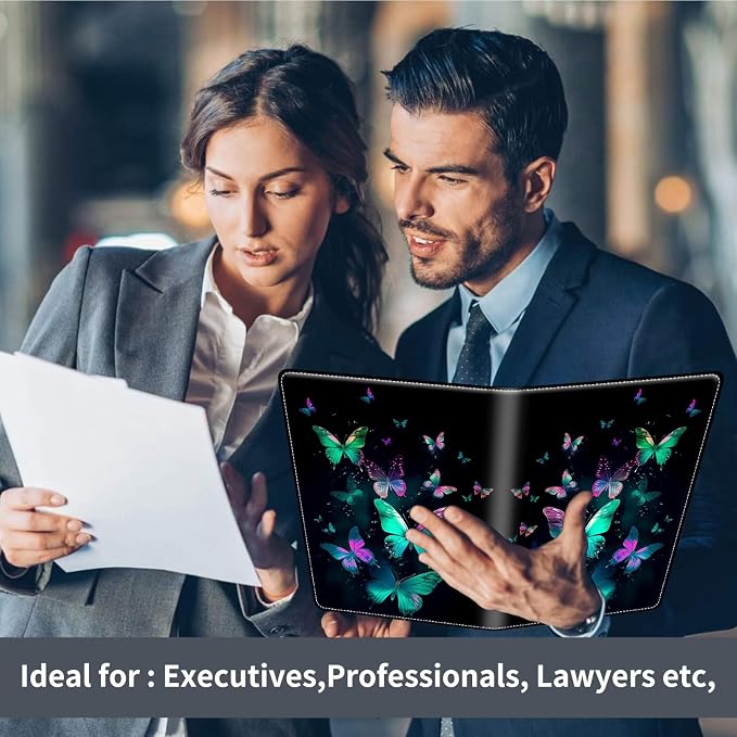 Padfolio/Portfolio Folder Clipboard,Padfolio Clipboard,Writing Portfolio Leather with Cover for Card Holder Slot Letter Size A4 for Office Conference Notepad Clip Boards,Bright Butterfly