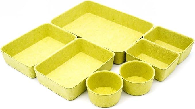 Drawer organizers tray Felt storage bins office Desk dividers Morandi Colors Shallow Box 7-Piece round (Linden green)