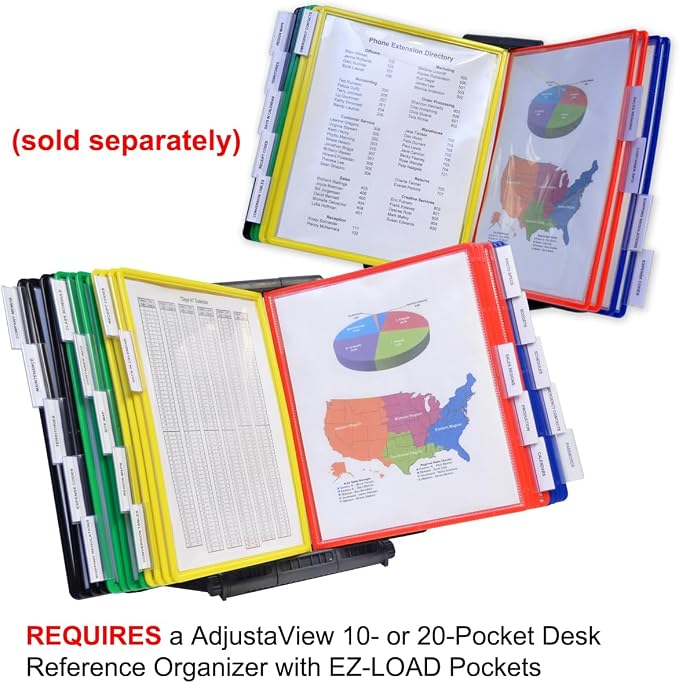 Ultimate Office ADD-ON for AdjustaView EXPANDABLE Desk Organizers, CL Pkts | No Tools Required! Add 10 EZ-Load Color Pockets - (20 Additional Sheets) to Your AdjustaView EXPANDABLE Organizer at Anytime