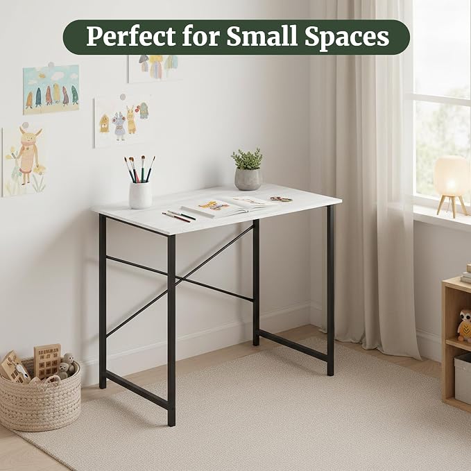 32 Inch Computer Desk, Small Writing Desk for Home Office Bedroom | 265 lb Capacity, Reinforced X-Frame, Waterproof MDF Top, Scratch-Resistant Surface, Easy Assembly, White