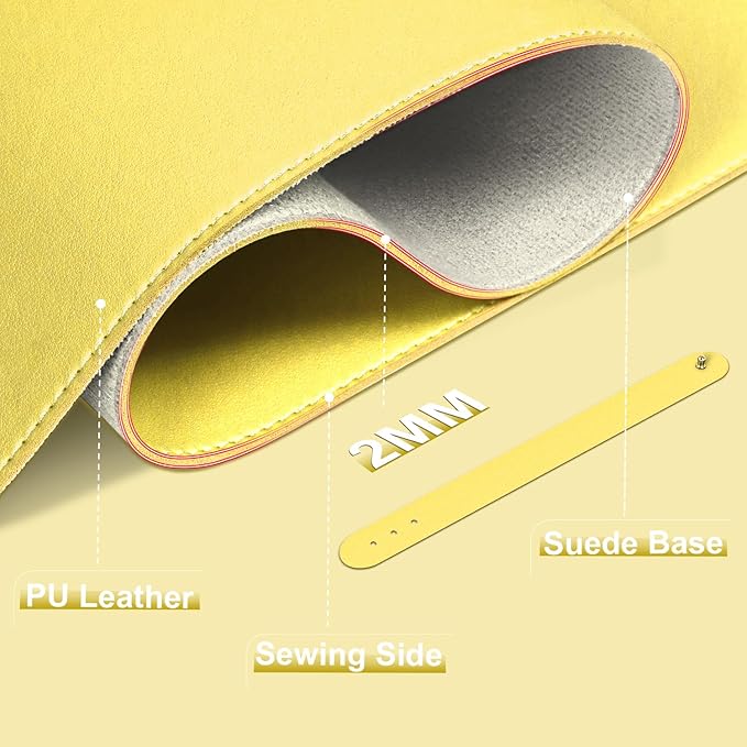 Desk Pad Protector, Leather & Suede Desk Mat, Non-Slip Desk Pad Mat, Large Mouse Pad, Waterproof Desk Blotter Mat, Desk Cover for Office, Home (Yellow, 23.6" x 13.7")