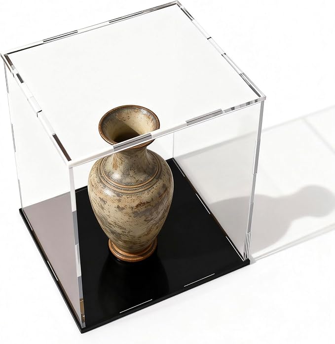 Acrylic Display Case, Clear Collectible Display Box with Matte Black Base, Dustproof Acrylic Showcase, Easy Self Assembly Storage Cases for Art Figurine, Trophy and Action Figures, 7 x 7 x 11 inch