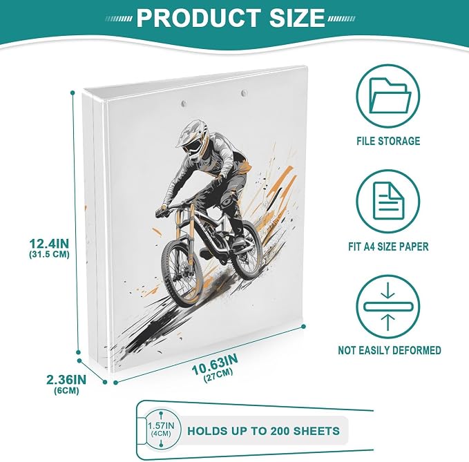 Custom 3 Ring Binder Mountain Bikers 1.5" Round Ring Binders Personalized Name View Binder with 200 Sheet for Women Men Office Kids School Supplies, 1 Pack
