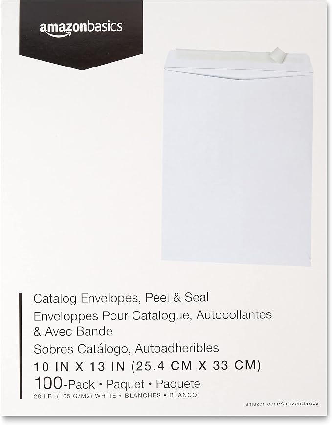 Amazon Basics Catalog Mailing Envelopes, Peel and Seal, 10 x 13 Inch, White, 200-Pack
