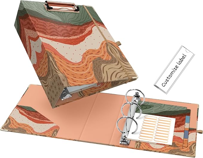 EYROZILL Mini Binder 2 Inch 3 Ring for 5.5" x 8.5" Paper, Cute Small Three Ring Binder with 5-Tab Dividers and Profile Clipboard for Women Supplies, Mountan Path