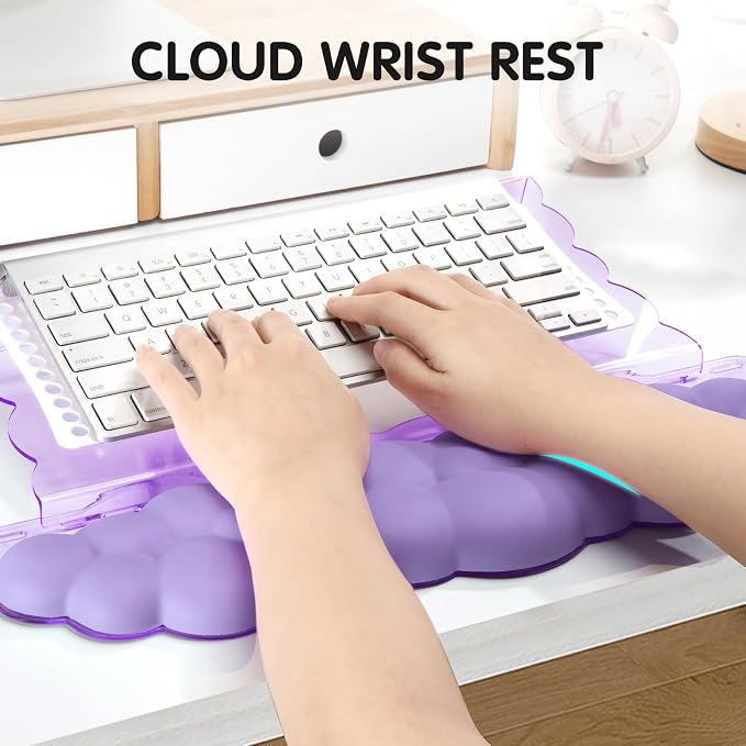 Purple Acrylic Keyboard Stand with Wrist Rest，Detachable/Adjustable Width | Ergonomic Cloud Wrist Rest Keyboard Support，Width Adjustment 9.7-16.8 in,for Laptop,Office Desk - Portable Comfortable Typing