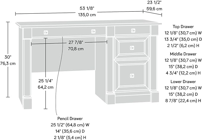 Sauder Palladia Computer Desk with Drawers, Home Office Desk with File Cabinet Storage Drawer, Cable Management, Keyboard Tray, in Split Oak Finish