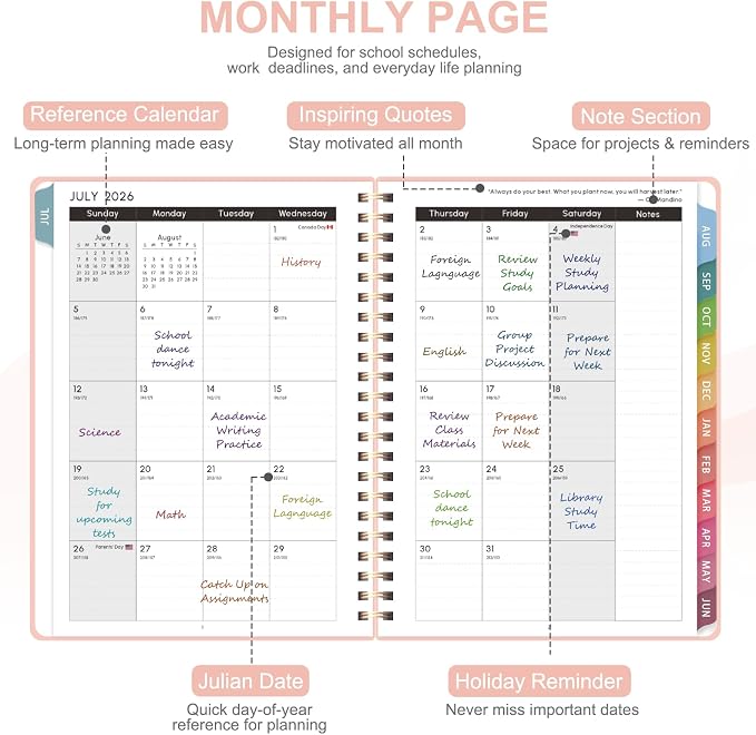 Planner 2026-2027, Weekly and Monthly Academic Year Calendar Planner, July 2026 - June 2027, Daily Agenda Book for Office School Supplies, Letter Size(8.5'' x 11'')