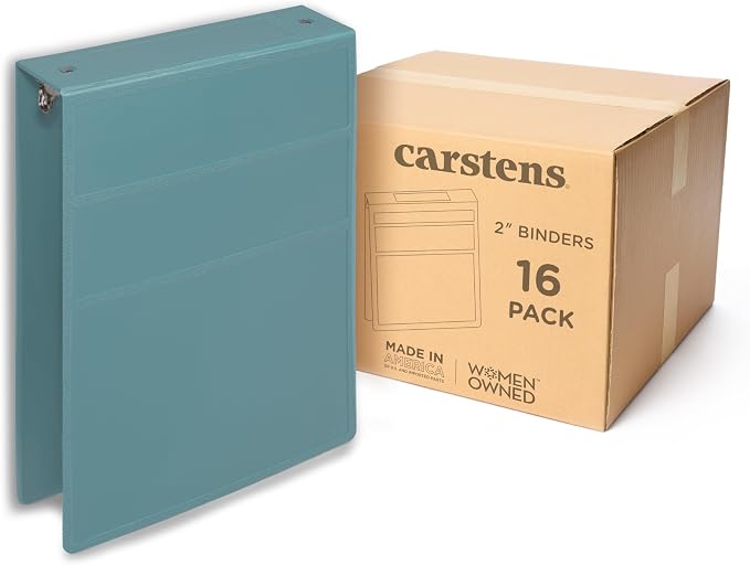 Carstens 2-Inch Heavy Duty 3-Ring Binder - Top Opening, Powder Blue, Durable Plastic, No-Gap Rings, Waterproof Cover, No Pockets, Holds 300 US Letter Sheets, BPA-Free, Made in USA (2874-3R) Case of 16