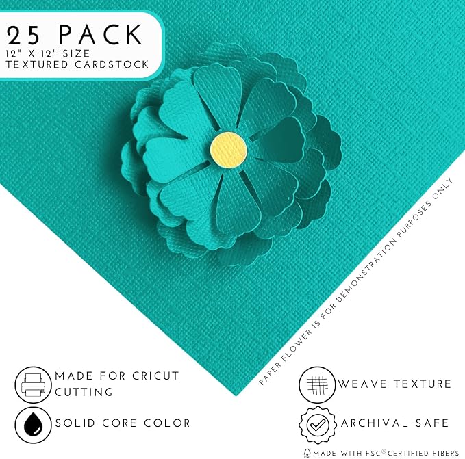 Turquoise Necklace—12x12 Textured Cardstock | 80lb Textured Blue Scrapbook Paper | Premium Cardstock for Cricut Cutting | 25 Sheets