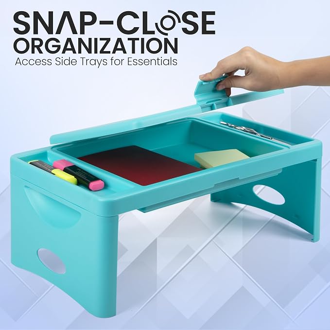 Loddie Doddie Foldable Lap Desk for Adults, Bed Tray, Teal Blue, 9.75"x12" | Portable Desk, Car Seat Tray for Road Trips, Storage Pocket, Lap Desk Kids, Folding Desk Bed Table